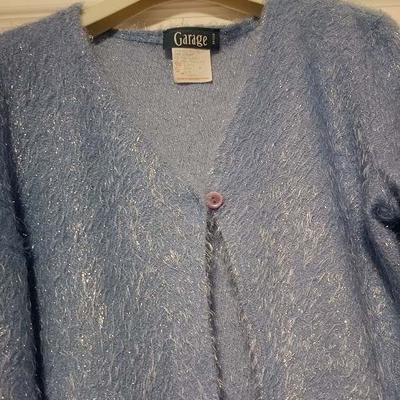🟣3/$25🟣M❄️Garage Vtg.Fuzzy Blue Shimmer Cardigan - Picture 6 of 7